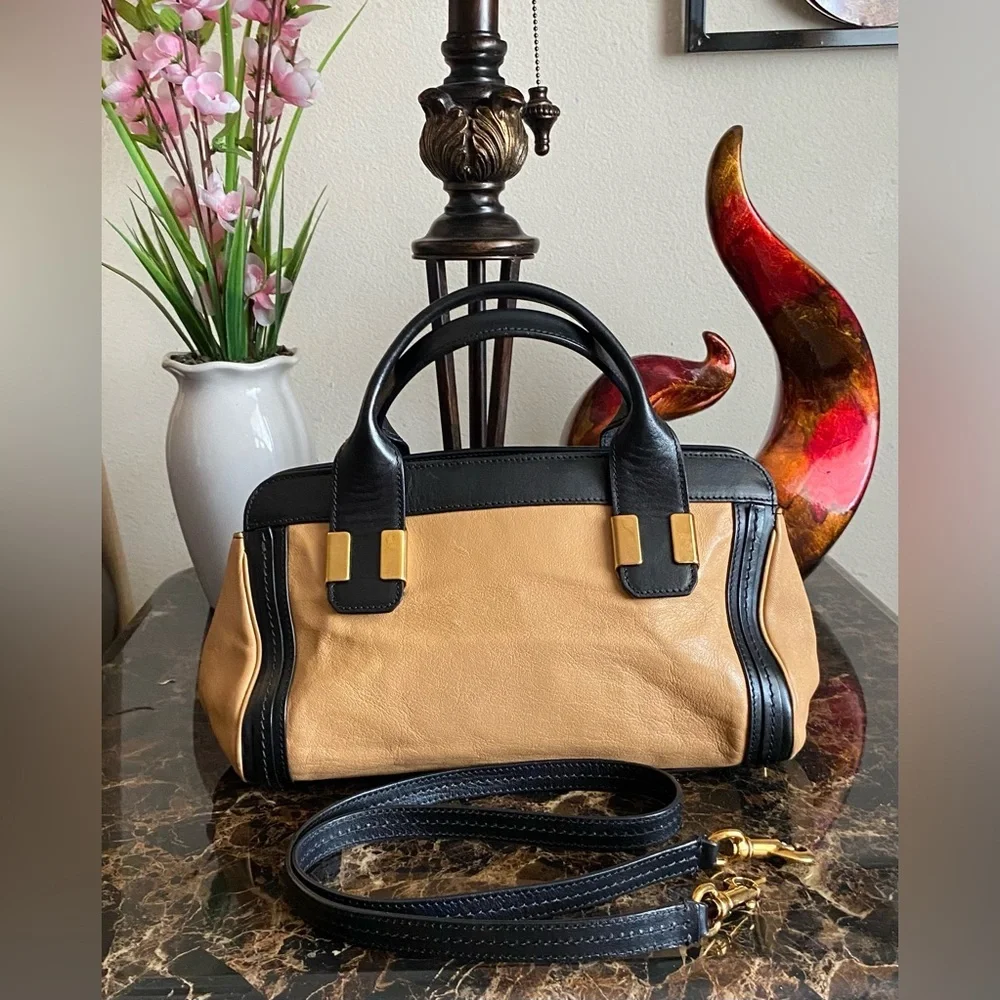 Chloe - EUC Little Alice 2-way handbag in black and tan color scheme, 2 tone - Picture 4 of 13